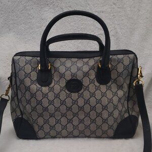 Gucci Vintage Navy GG Large Satchel With Strap